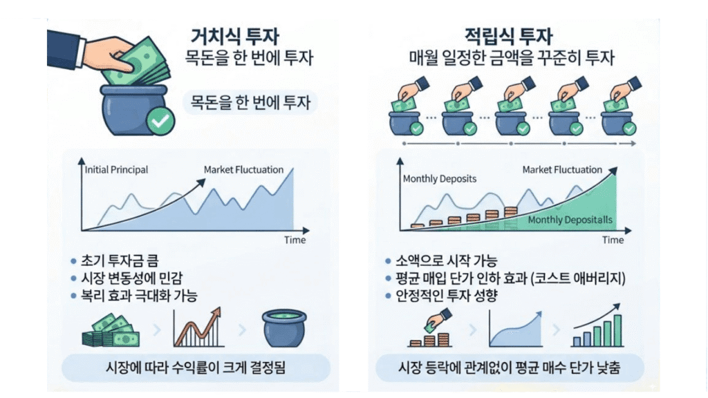 거치식 투자 적립식 투자 비교 대조표 인포그래픽